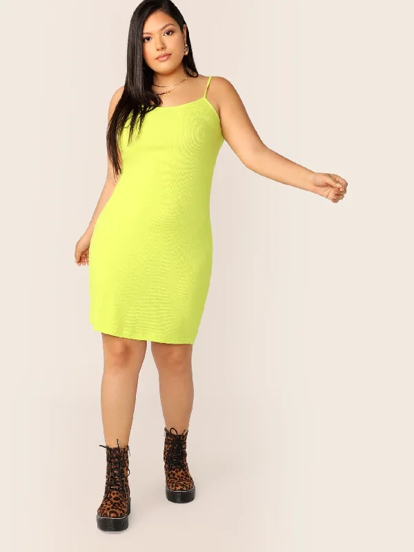 Plus Neon Yellow Rib-knit Bodycon Cami Dress Huge Savings On Parisian Styles