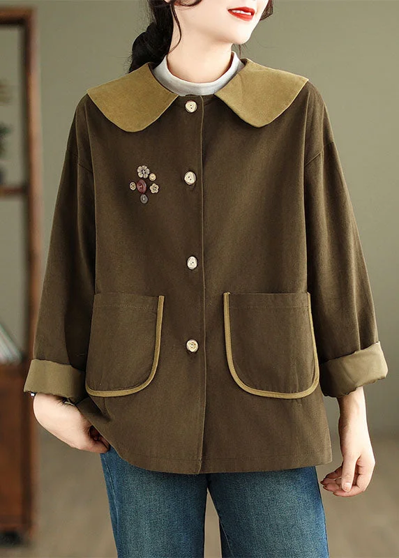 Coffee Peter Pan Collar Button Coats Long Sleeve Limited Styles