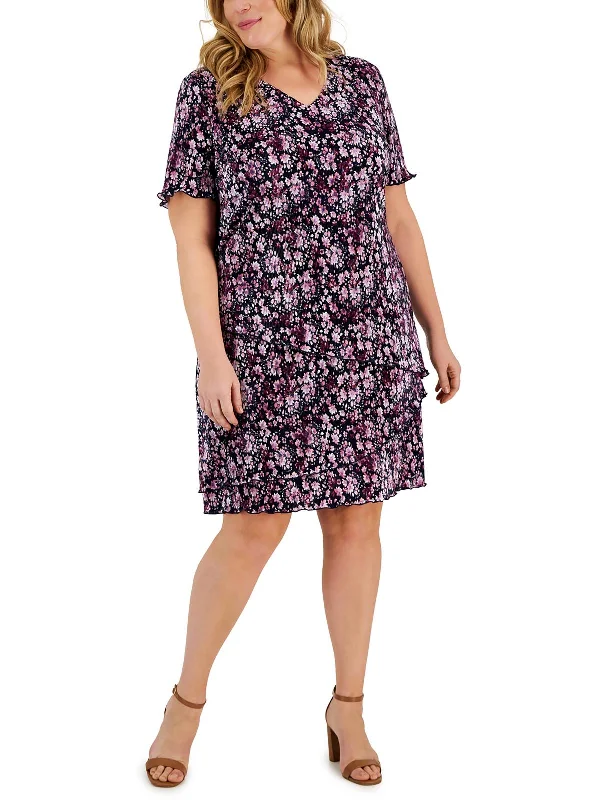 Plus Womens Floral Print Polyester Midi Dress Celebrate With Big Savings