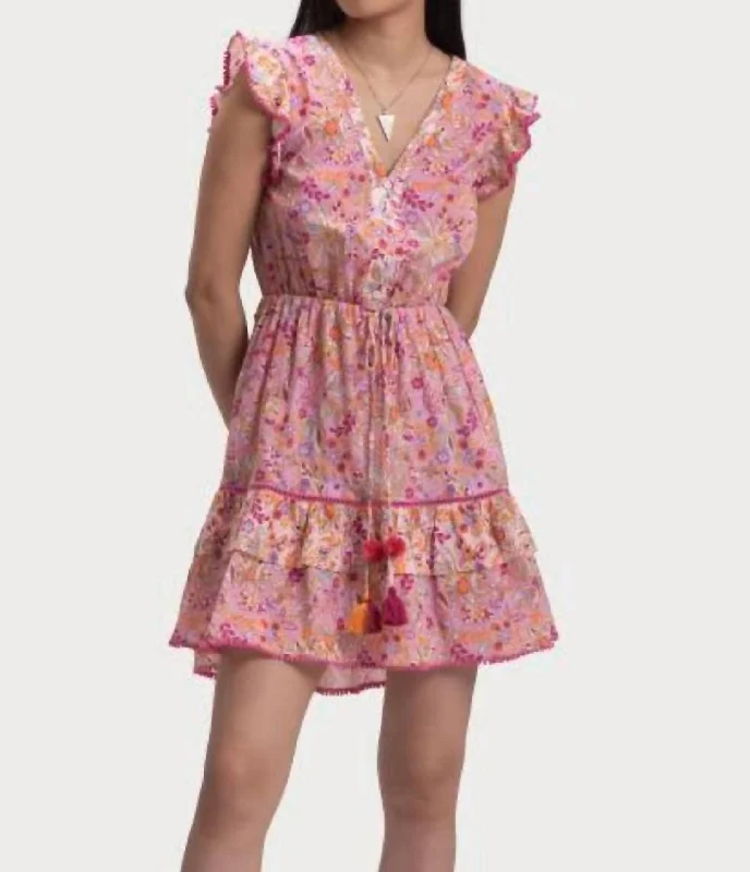 Blake Mini Dress In Pink Floral Vintage Retro Party Wear