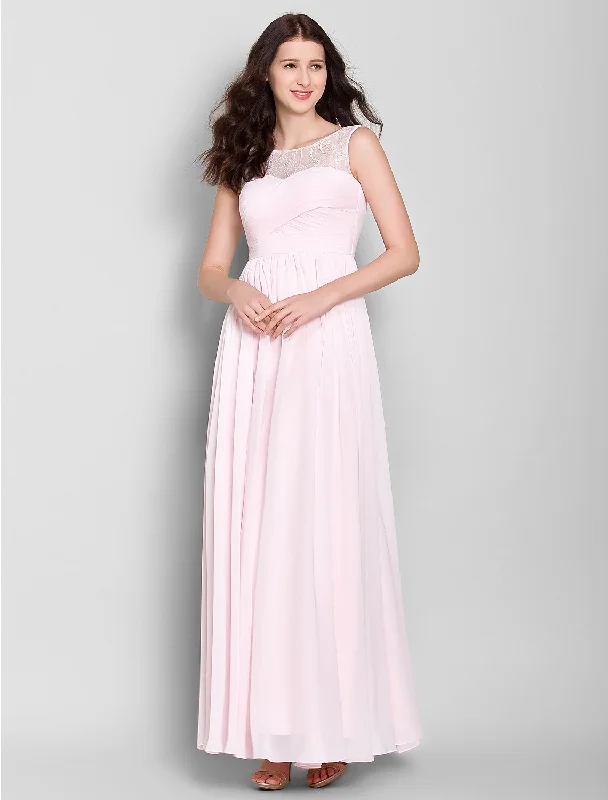 A-Line Scoop Neck Ankle Length Chiffon Bridesmaid Dress with Lace / Criss Cross Update With Cottagecore Styles