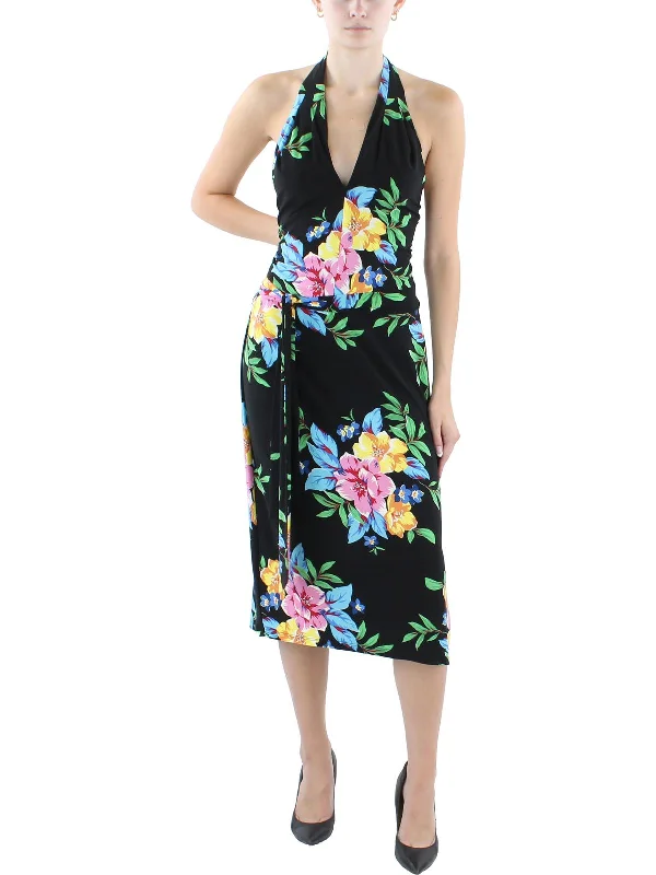 Womens Floral Halter Cocktail And Party Dress Save On Classic Elegant Styles