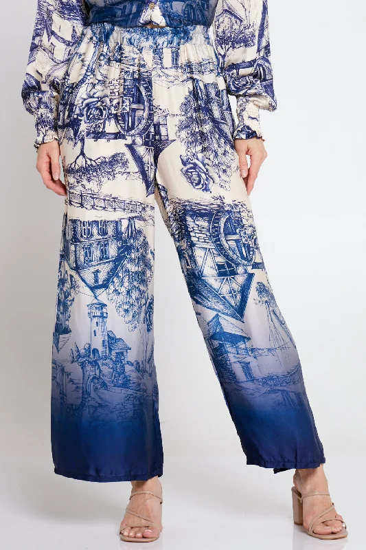 Dimitra Satin Pants - Navy/Cream Celebrate With Big Savings