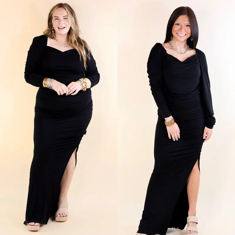 Classy Girl Long Sleeve Sweetheart Neckline Maxi Dress in Black Limited - Edition Drops