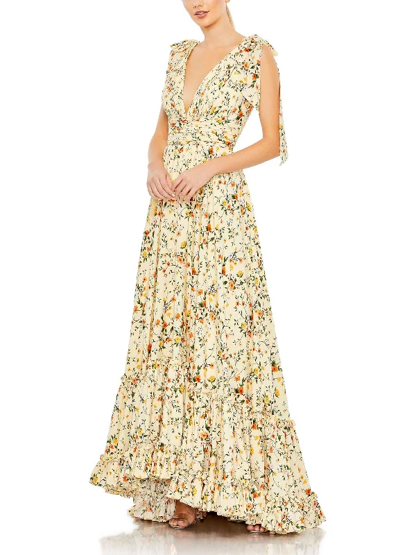 Womens Floral Print Special Occasion Evening Dress Parisian Effortless Chic Style