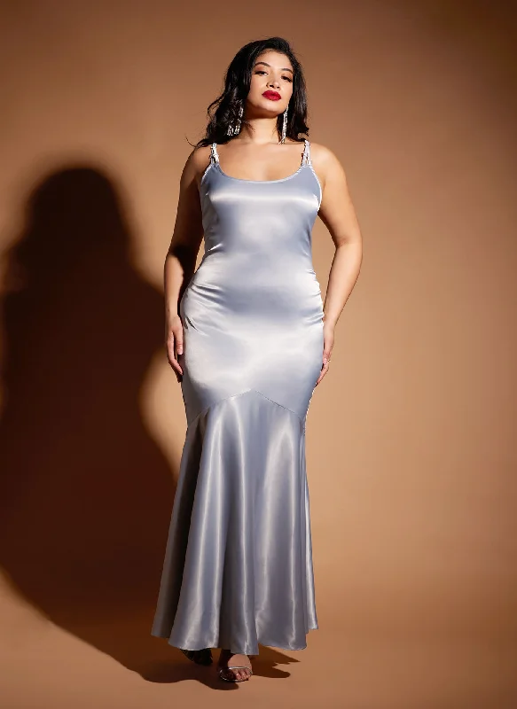 Aurelia Satin Mermaid Maxi Bodycon Dress - Platinum First Order Discount