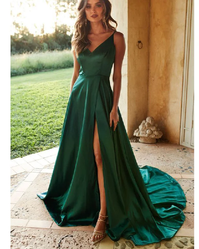 Green Long Prom Dresses with Straps High Split Party Gown PL22580 Y2K Nostalgic Fashion Look