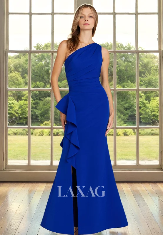 Asymmetrical-Neck One-Strap Sleeveless Pleated Floor-Length  Mermaid Mother of the Bride Dress End Of Season Sale