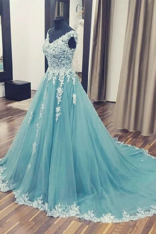 Appliques Tulle Prom Dress, Sexy Sleeveless Prom Dresses, Long Ball Gowns   cg11738 Budget-Friendly Fashion