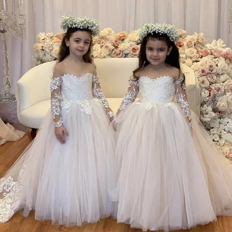 Popular A-line Long Sleeves Lace Cute Flower Girl Dresses FG155 Boho - Chic Festival - Ready Style