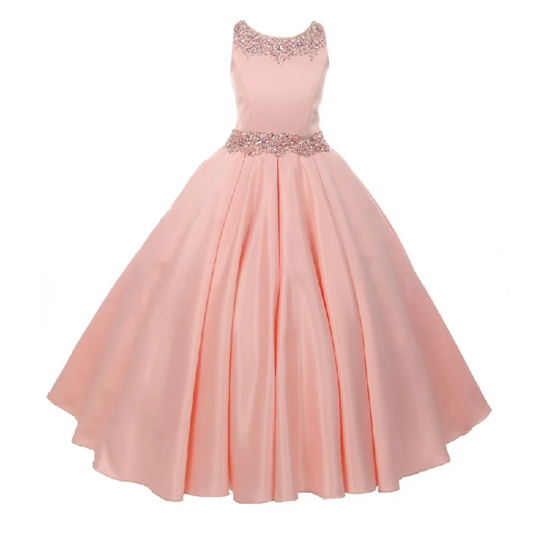 Little Girls Blush Shimmery Beaded Pleated Dull Satin Flower Girl Dress 4-6 Minimalist Office - Ready Style