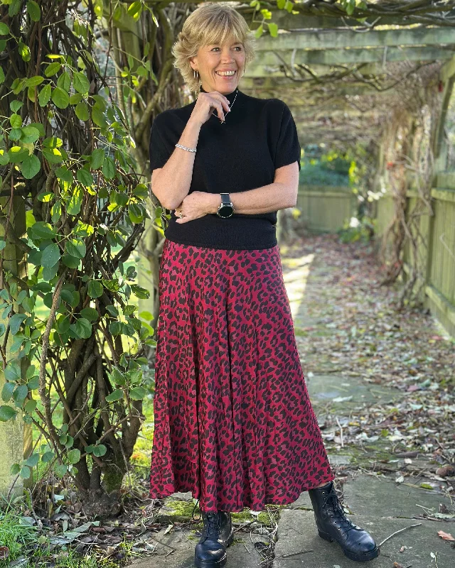 Satin Animal Print Skirt - Red Clearance Event