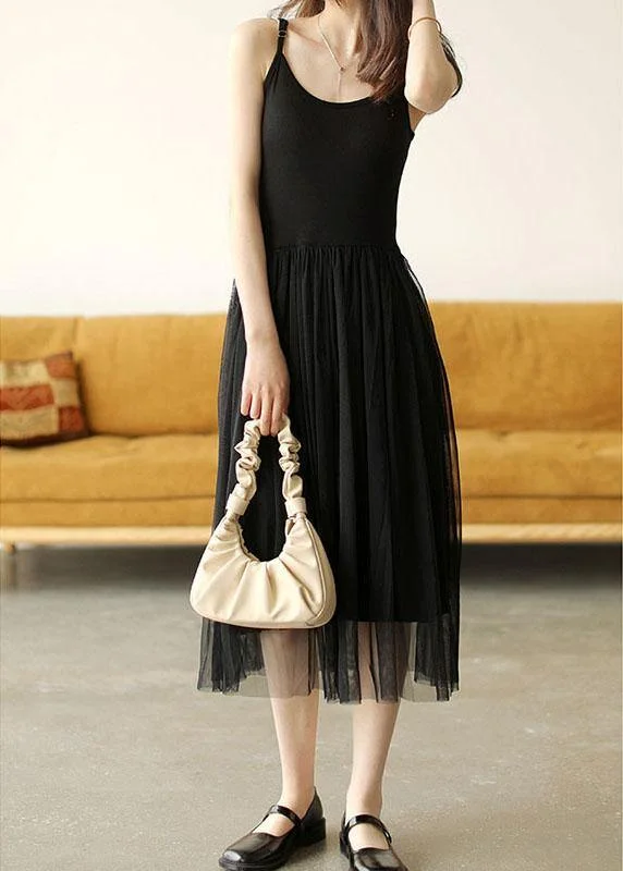 Black Tulle Patchwork A Line Sleeveless Fall Dress Limited Quantities