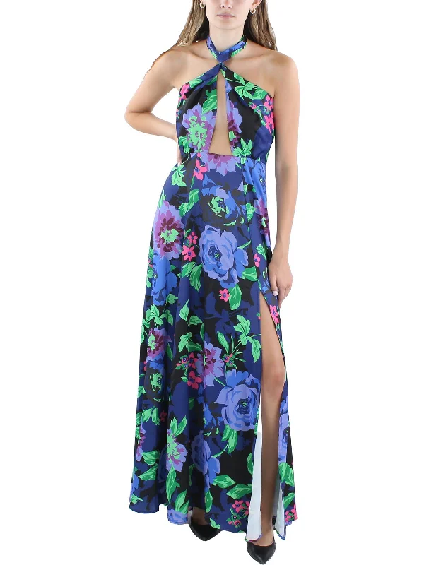 Womens Floral Print Polyester Maxi Dress Feminine Soft - Hued Styles