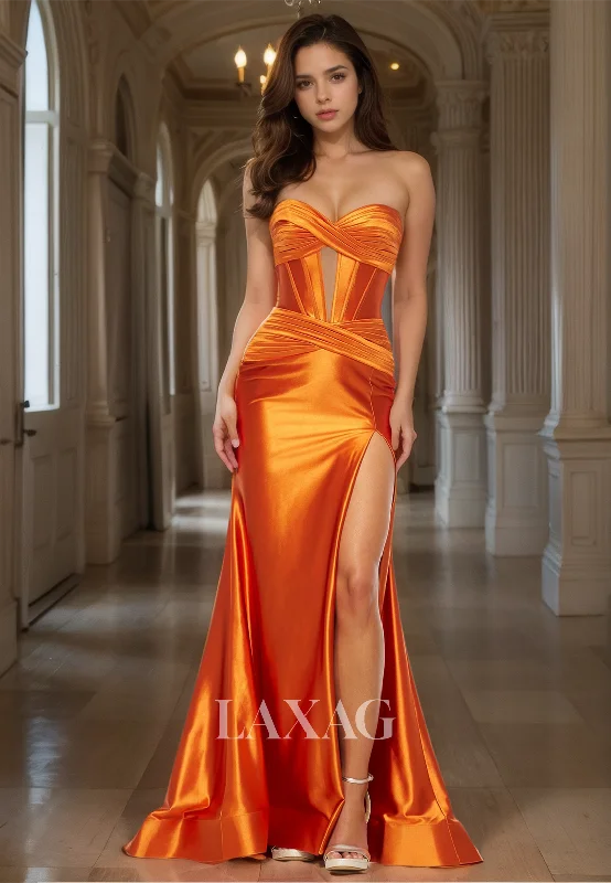 Pleated Sweetheart Sleeveless Off-Shoulder Cutout Sweep Train Mermaid Prom Dress with High Slit Contemporary Elegance