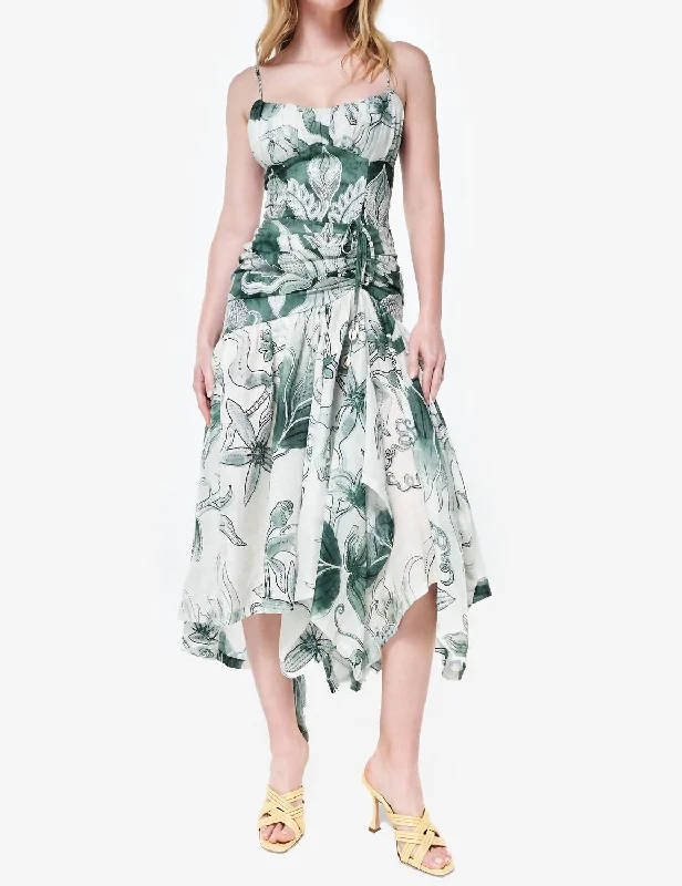 Eres Midi Dress In Green Floral Holiday Sale