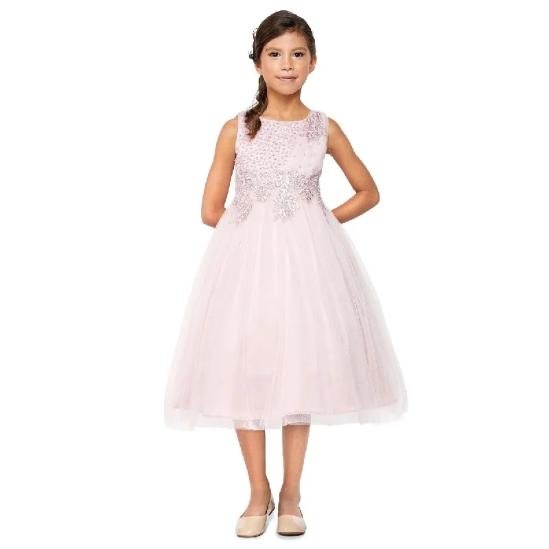 Little Girls Dusty Rose Pearl Bead Coiled Lace Satin Tulle Flower Girl Dress 4-6 Rustic Countryside Charm Look