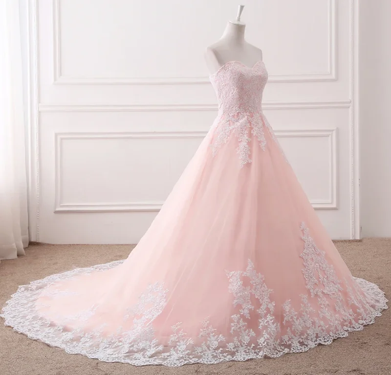 Pink Puffy Ball Gown Princess Sweetheart Tulle Formal Dress With White Lace Prom Dress    cg21328 Great Deals On Ethnic Cultural Wear