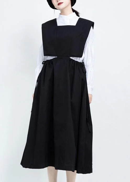 Classy black cotton clothes For Women drawstring Dresses sleeveless Dresses Dreamy Draping