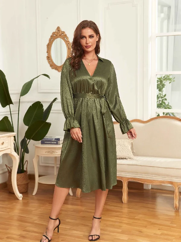 Plus Size Satin V Neck Plunge Dress Spring Wardrobe