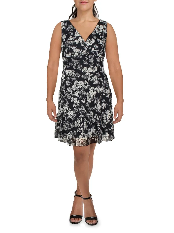 Womens Chiffon Floral Fit & Flare Dress Chic Allure