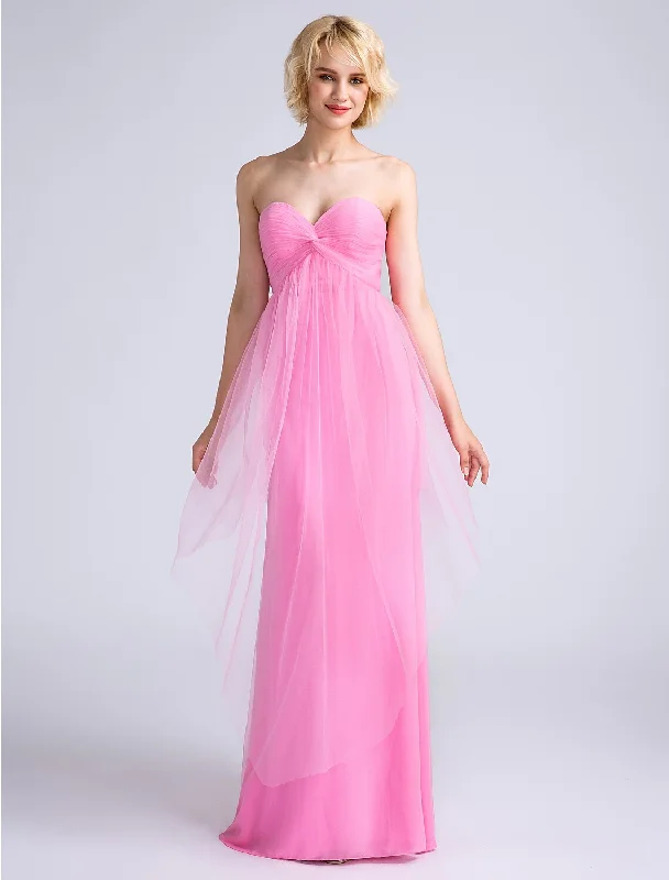 Sheath / Column Bridesmaid Dress Sweetheart Sleeveless Open Back Floor Length Satin / Tulle with Criss Cross Last Chance Sale