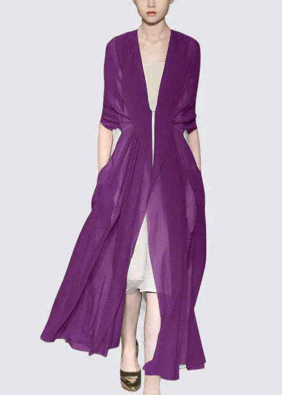 Italian Elegant Purple Silk Dress Long Sleeves Mid - Season Sale