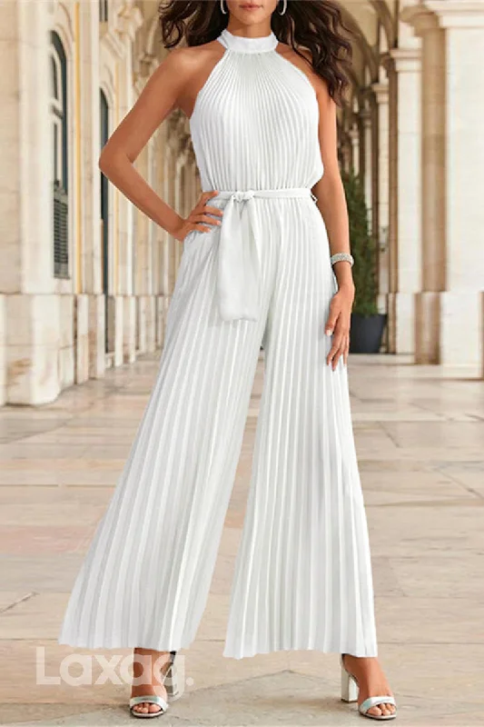 22974 - High-Neck Sleeveless PantSuit Pleated Floor-Length Mother Of the Bride Dress Contemporary Elegance