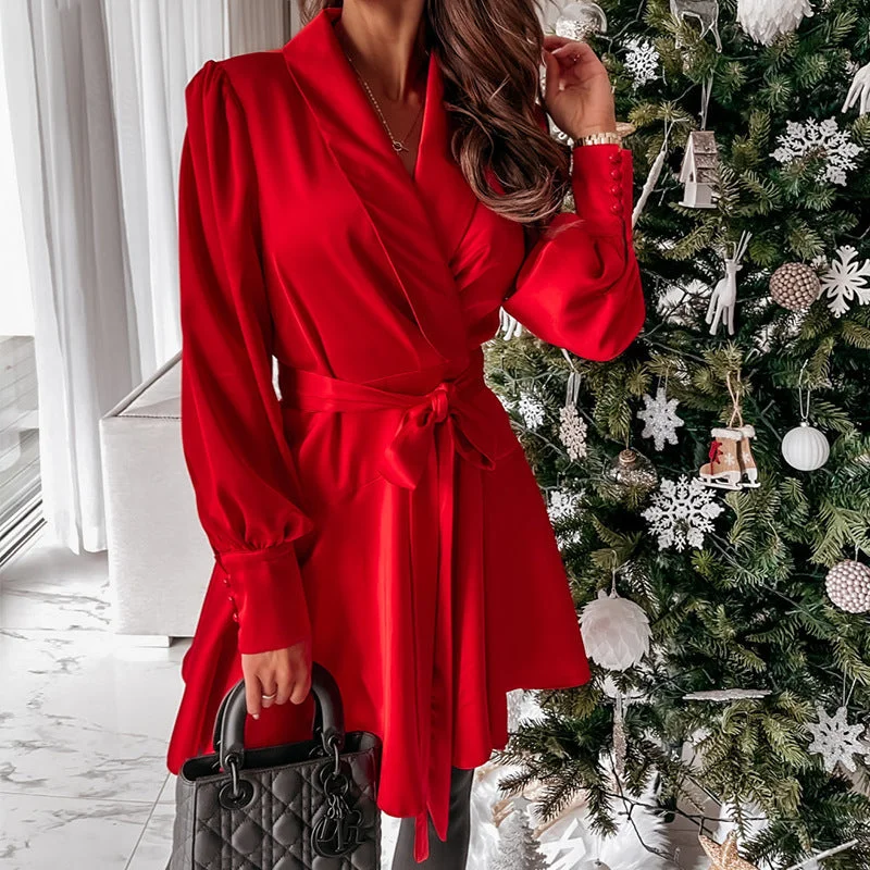 Slow Dance Satin Wrap Dress - Red Limited Time Deal