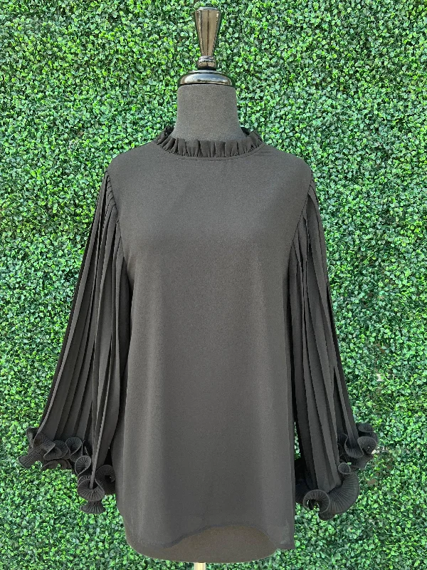 Ruffle Pleat Long Sleeve Blouse Parisian Effortless Chic Style