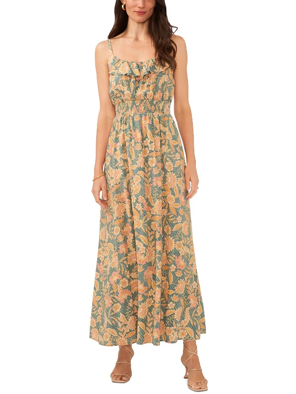 Womens Floral Print Ruffled Maxi Dress Vintage Retro Party Wear