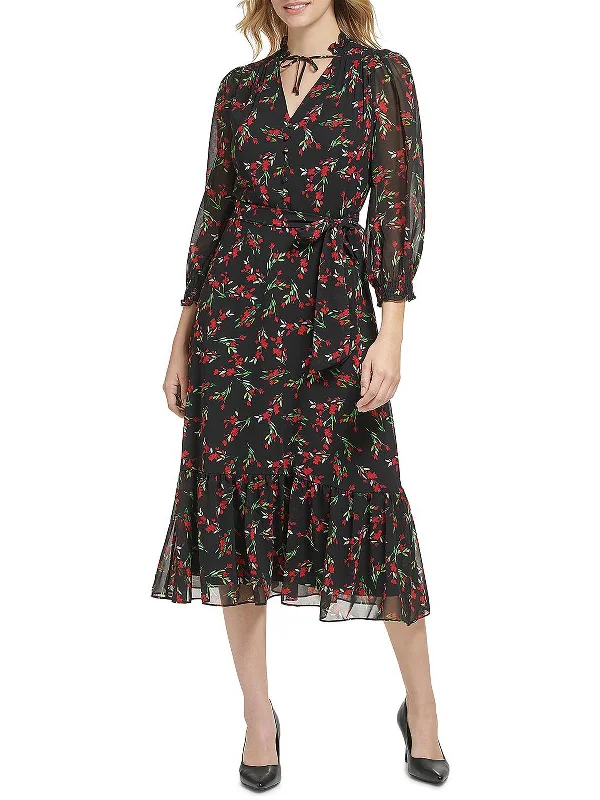 Womens Chiffon Floral Print Midi Dress Special Offer