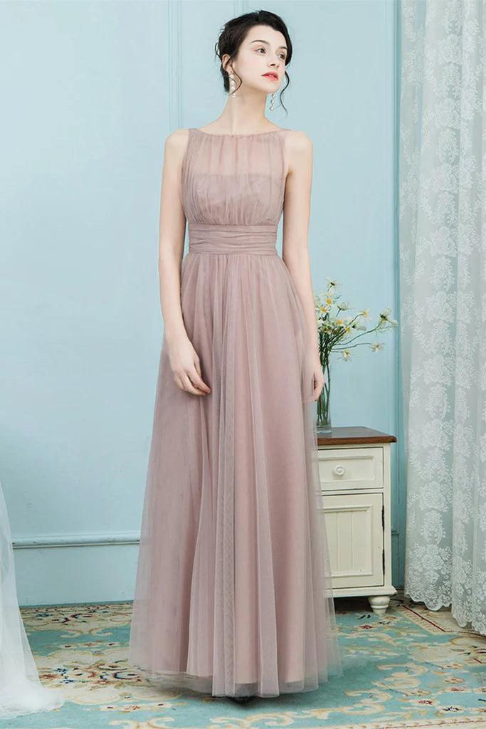 Cheryl Spaghetti Straps Sleeveless Floor Length A-Line/Princess Tulle Natural Waist Bridesmaid Dresses Limited Styles