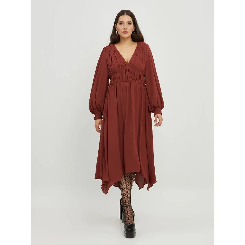 Mat Long Sleeve Dress in Rust Hollywood Glam Award - Show Style