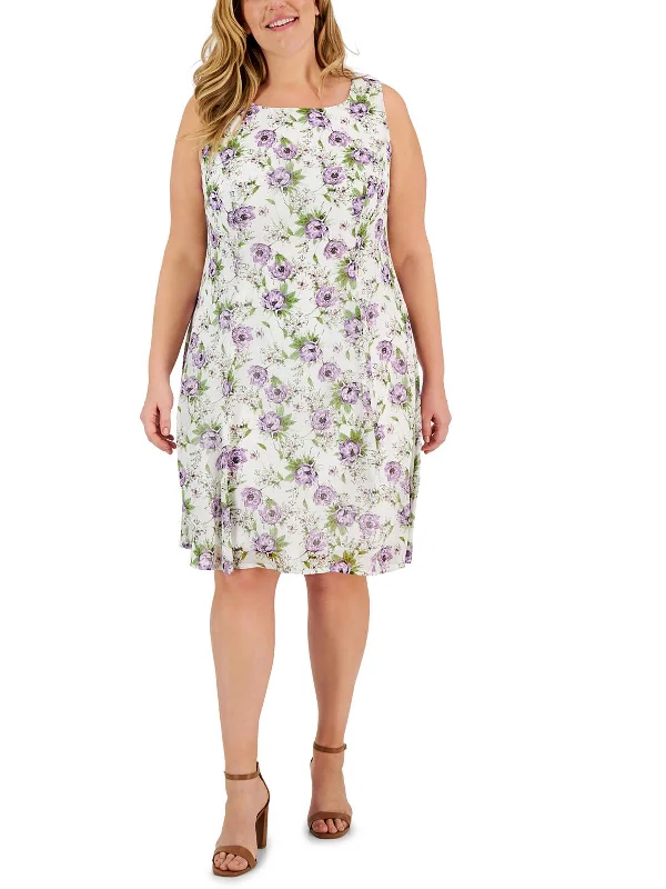 Plus Womens Chiffon Floral Print Midi Dress Style Upgrade