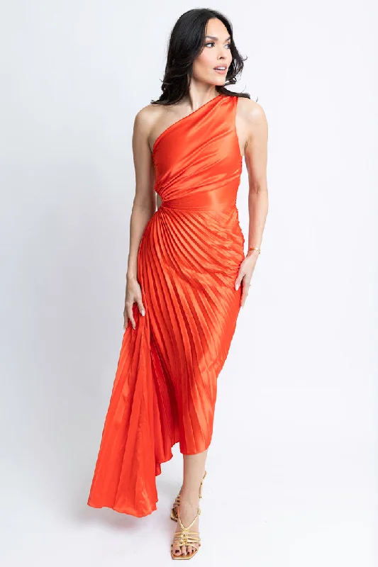 Satin One Shoulder Maxi Dress Elegant Contour