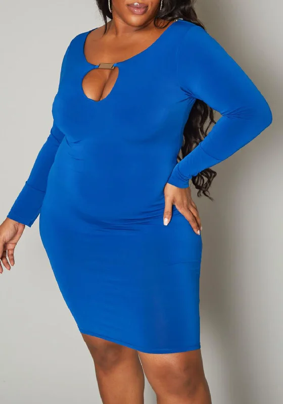 HI Curvy Plus Size Women Keyhole Cut Out Bodycon Mini Dress Graceful Movement