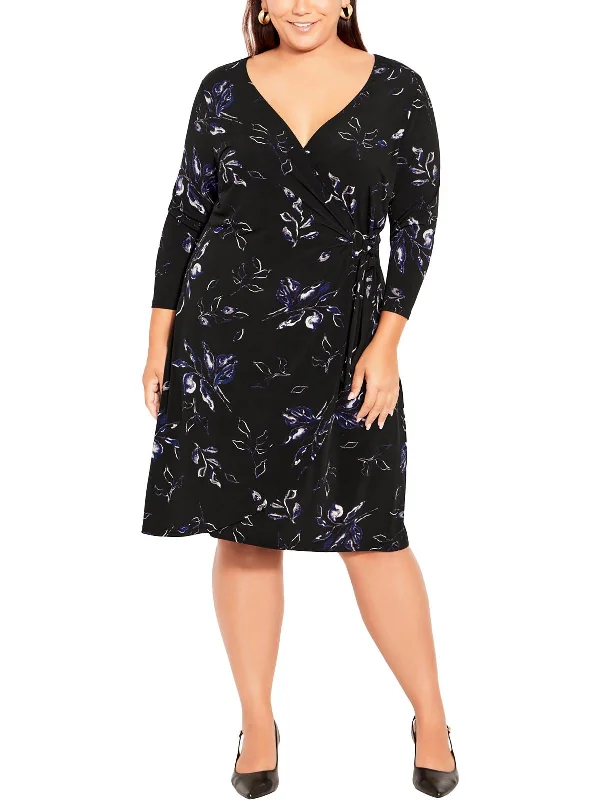 Plus Womens Knee Length Floral Wrap Dress Discounts On Casual Weekend Styles