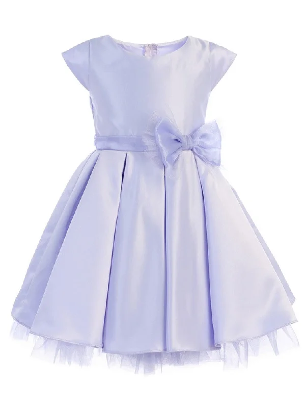 Little Girls Lilac Full Pleated Satin Bow Flower Girl Dress 2-6 Seasonal Sale