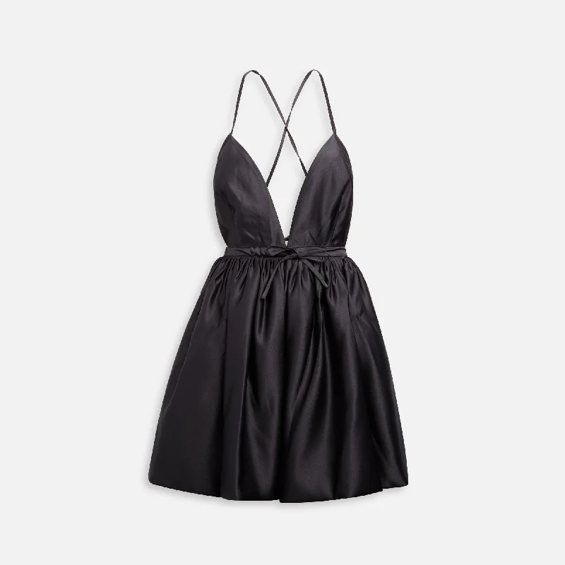 Azeeza Martine Satin Plunge Bubble Mini Dress - Black Last Chance Sale