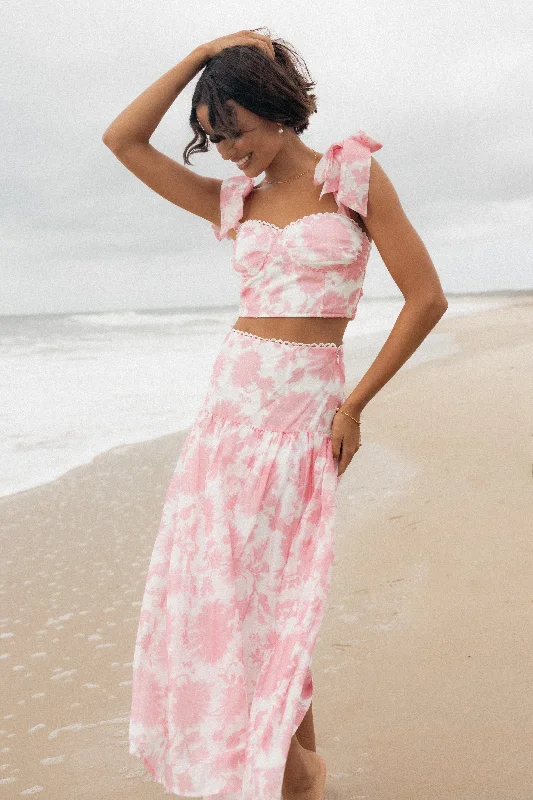 Elle Two Piece Set - Pink Floral Huge Savings On Parisian Styles