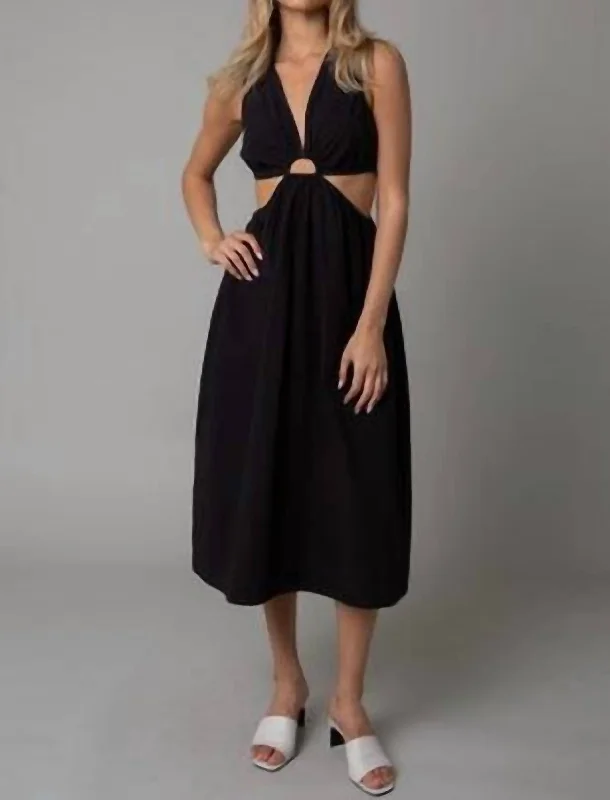 Cut-Out Midi Dress In Black Romantic Detailing