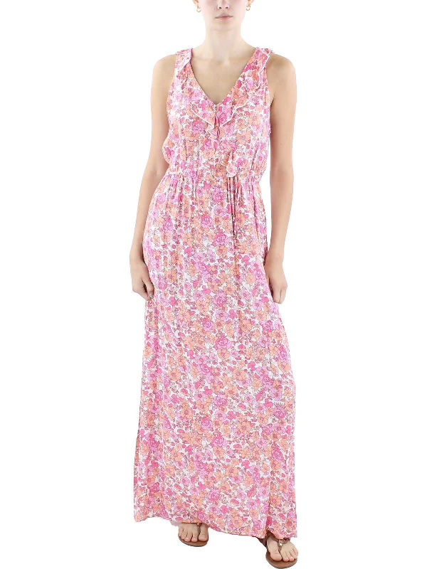 Womens Floral Sleeveless Maxi Dress Parisian Effortless Chic Style