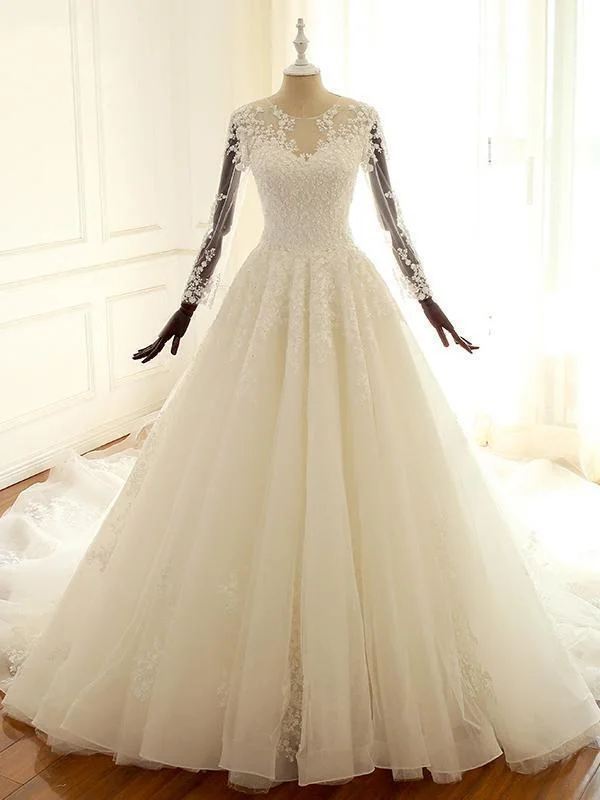 Luxury Long Sleeves Lace Appliques Tulle Wedding Dresses Elevated Style