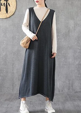 Women v neck sleeveless Tunics Fabrics gray long Dresses spring Elevated Style