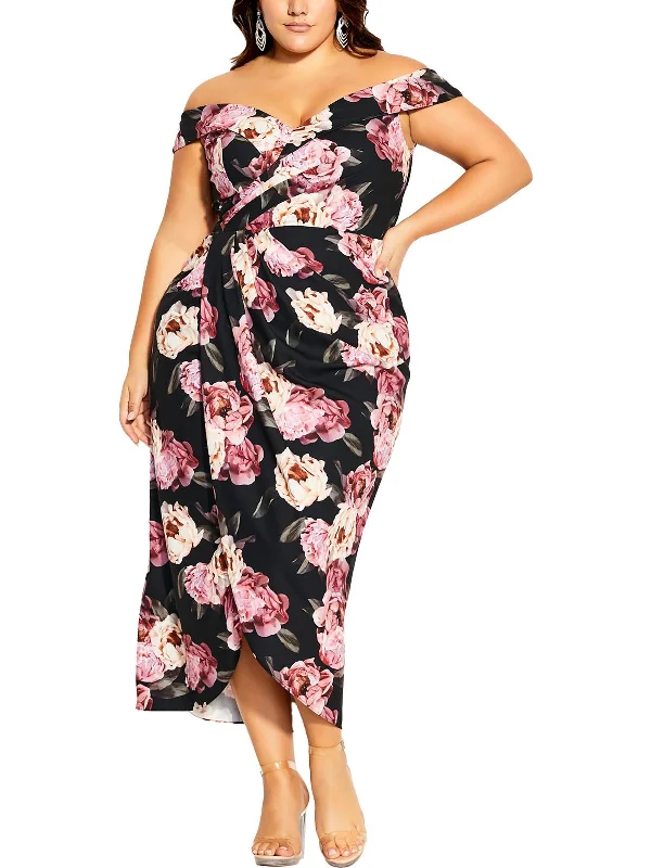 Womens Floral Print Polyester Midi Dress Coastal Beach - Inspired Style