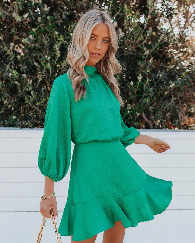 Call Me Angel Textured Satin Dress - Green Contemporary Elegance