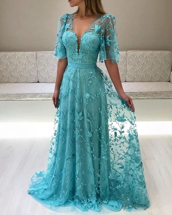 modest prom dress,lace prom dress,long formal gown,sleeved prom dresses    cg14415 Alluring Design