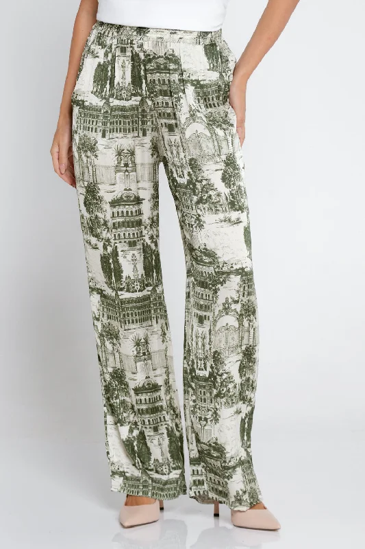 Dimitra Satin Pants - Green Print Father'S Day Deals