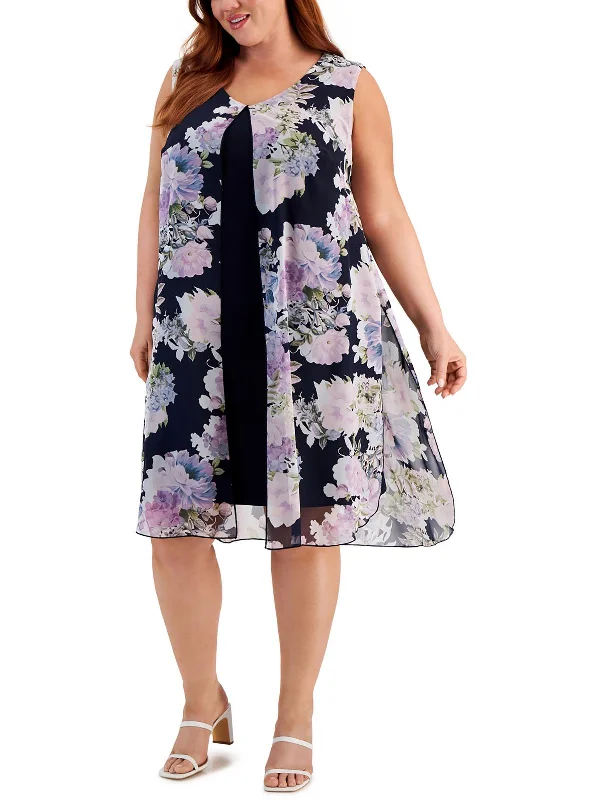 Plus Womens Knee-Length Floral Print Wear To Work Dress Budget-Friendly Fashion